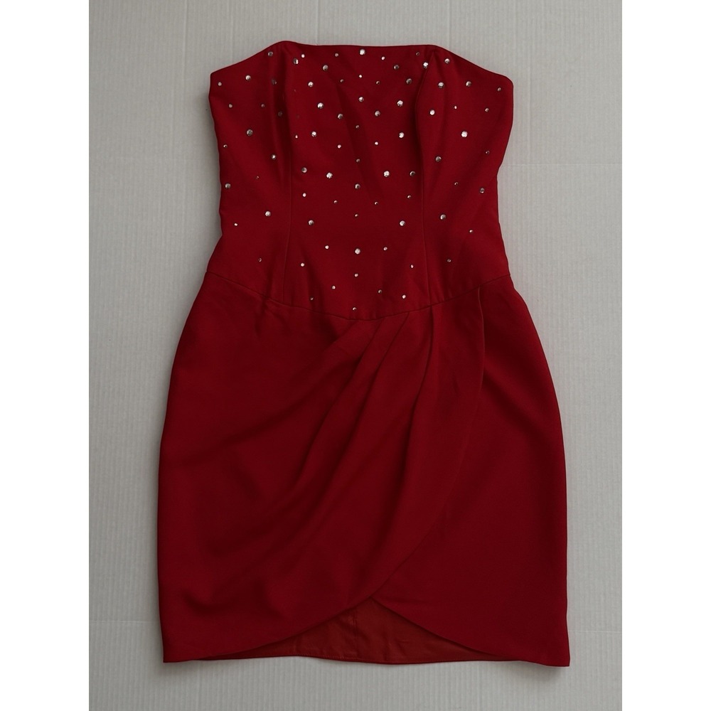 Vintage Morton Myles Red Rhinestone Strapless Tulip Cocktail Dress NOS Sz 10